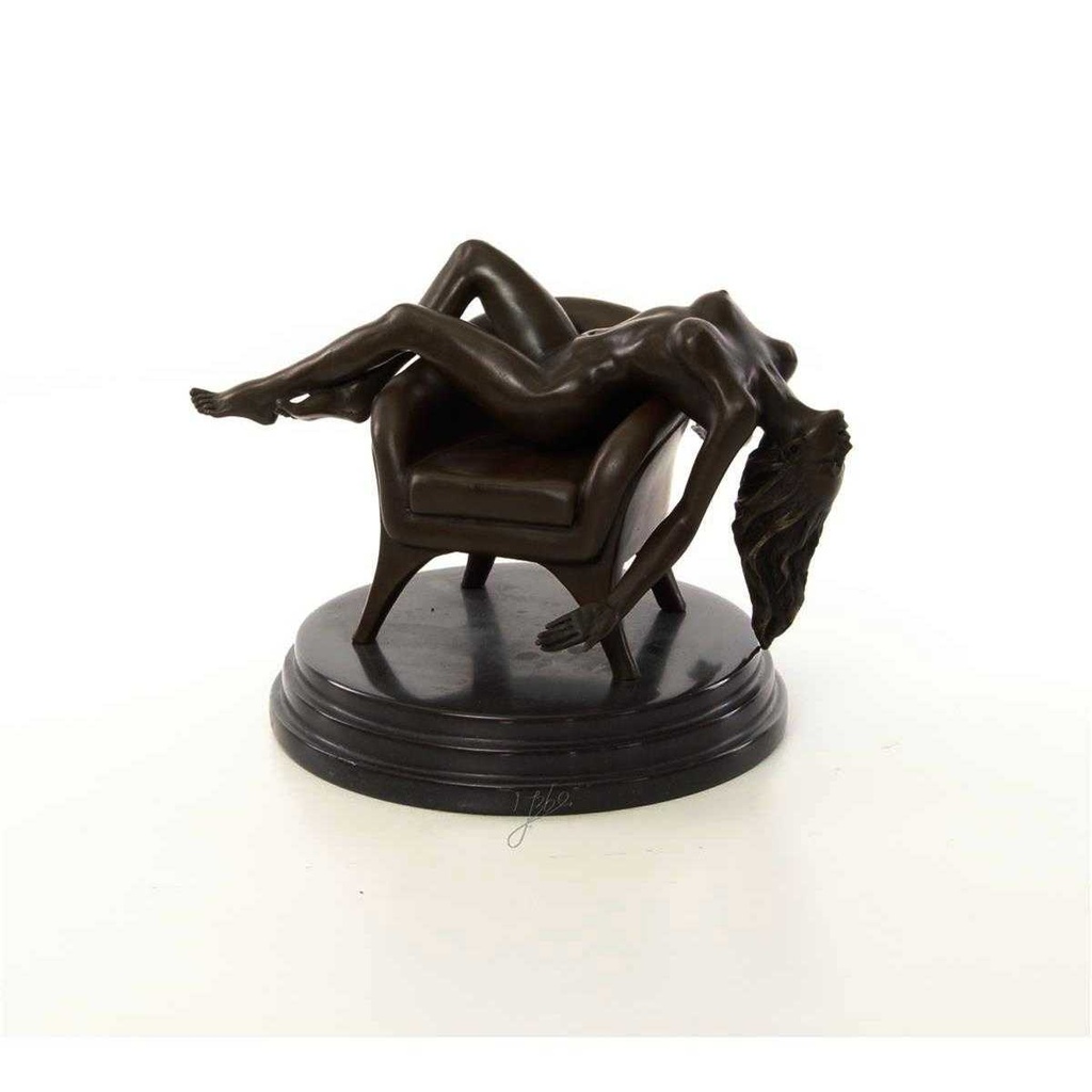 [LA-46517] Bronzeskulptur Bronzefigur Erotik Frau Liegend Im Sessel Art-Deco-Stil Bild 15