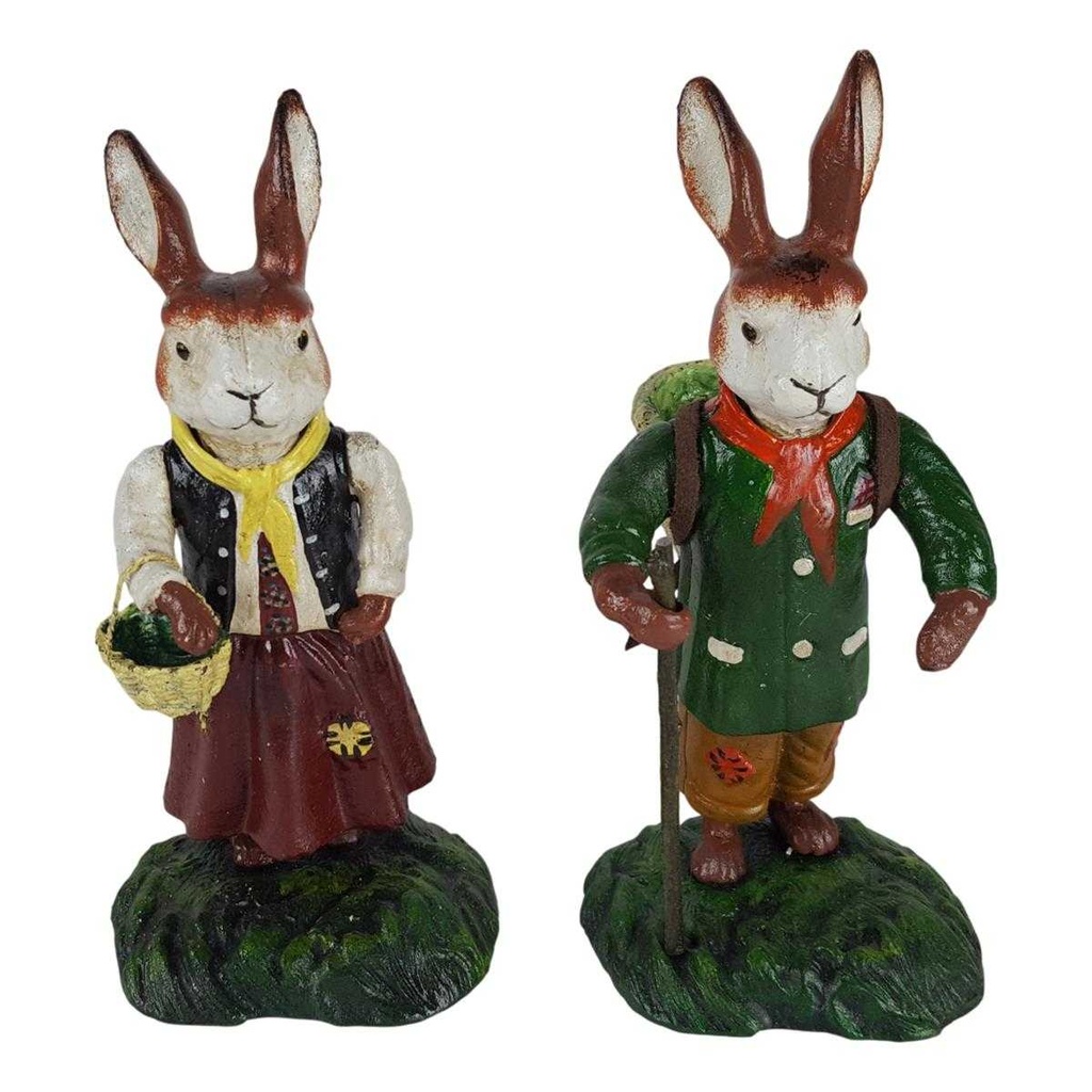 [LA-46970] Figur Skulptur Statue Osterhasenpaar Hasenpaar bunt Osterdeko 2er Ser Gusseisen Bild 2