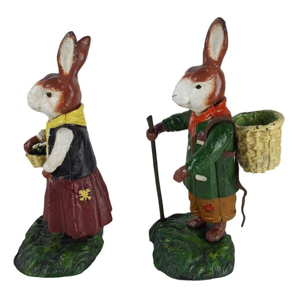 [LA-46970] Figur Skulptur Statue Osterhasenpaar Hasenpaar bunt Osterdeko 2er Ser Gusseisen Bild 3