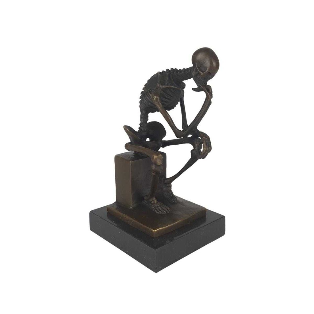 [LA-46975] Bronzeskulptur Bronzefigur Skelett Denker Bild 2