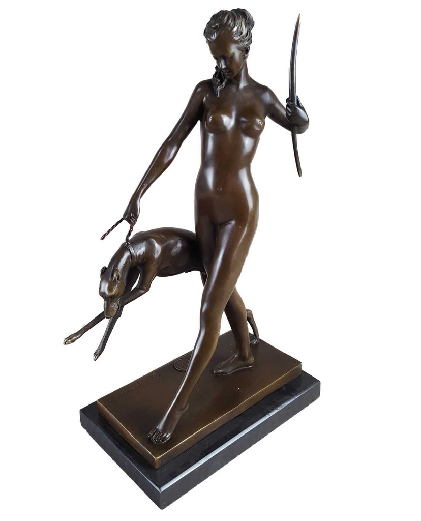 [LA-47193] Bronzeskulptur Bronzefigur Diana mit Hund Bild 2