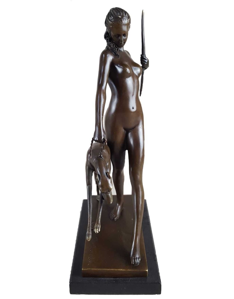 [LA-47193] Bronzeskulptur Bronzefigur Diana mit Hund Bild 3