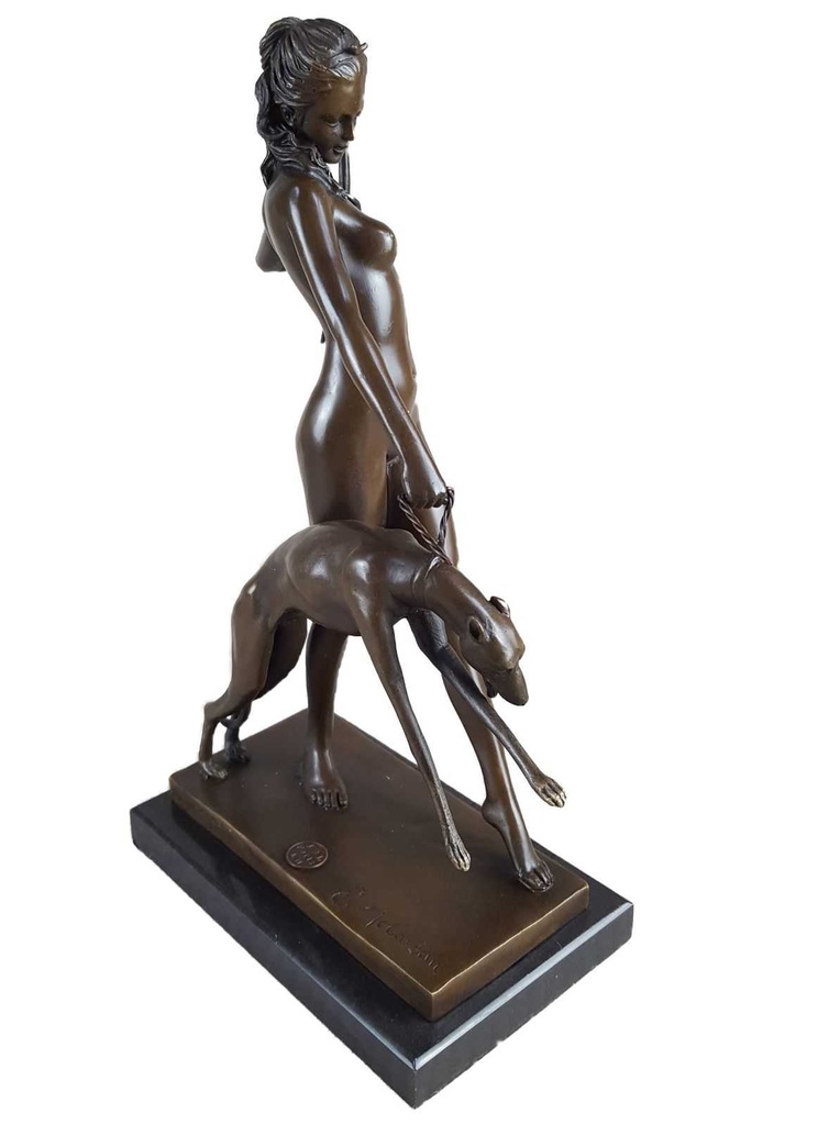 [LA-47193] Bronzeskulptur Bronzefigur Diana mit Hund Bild 4