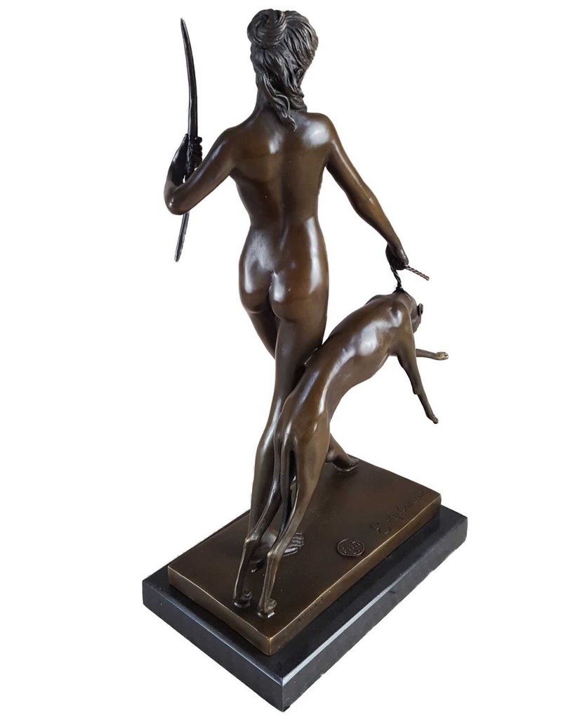 [LA-47193] Bronzeskulptur Bronzefigur Diana mit Hund Bild 6