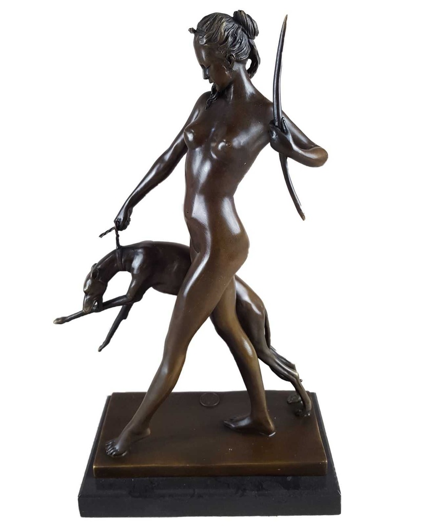 [LA-47193] Bronzeskulptur Bronzefigur Diana mit Hund Bild 9