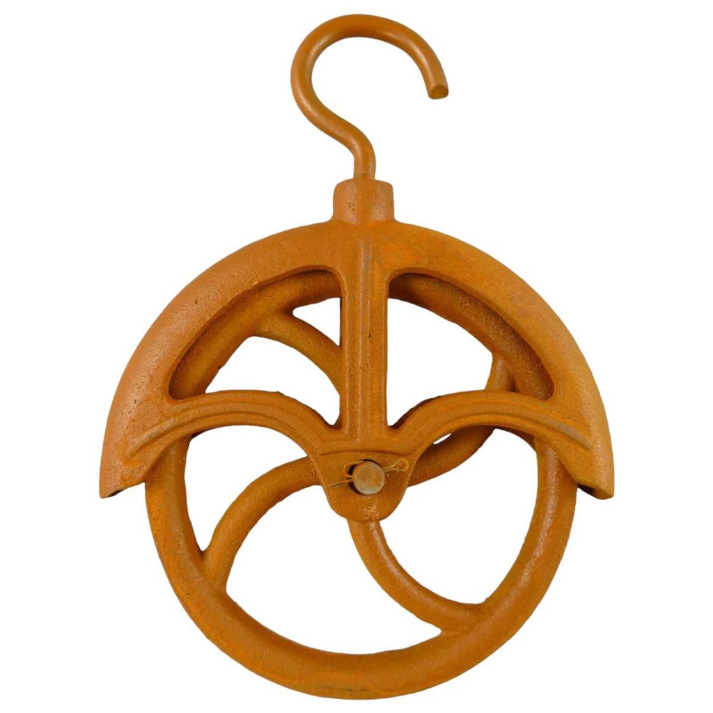 [LA-49040] Eisen Umlenkrolle Seilrolle Flaschenzug Riemenscheibe Naturrost Farbig H 30cm Bild 2