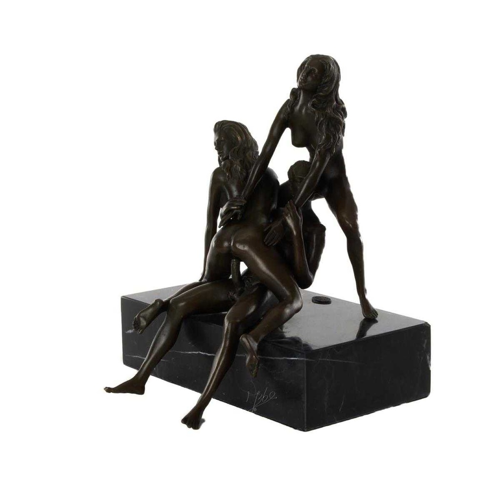 [LA-49833] Bronzeskulptur Bronzefigur Erotik Kamasutra Gang Bang Mann 2 Frauen Bild 3