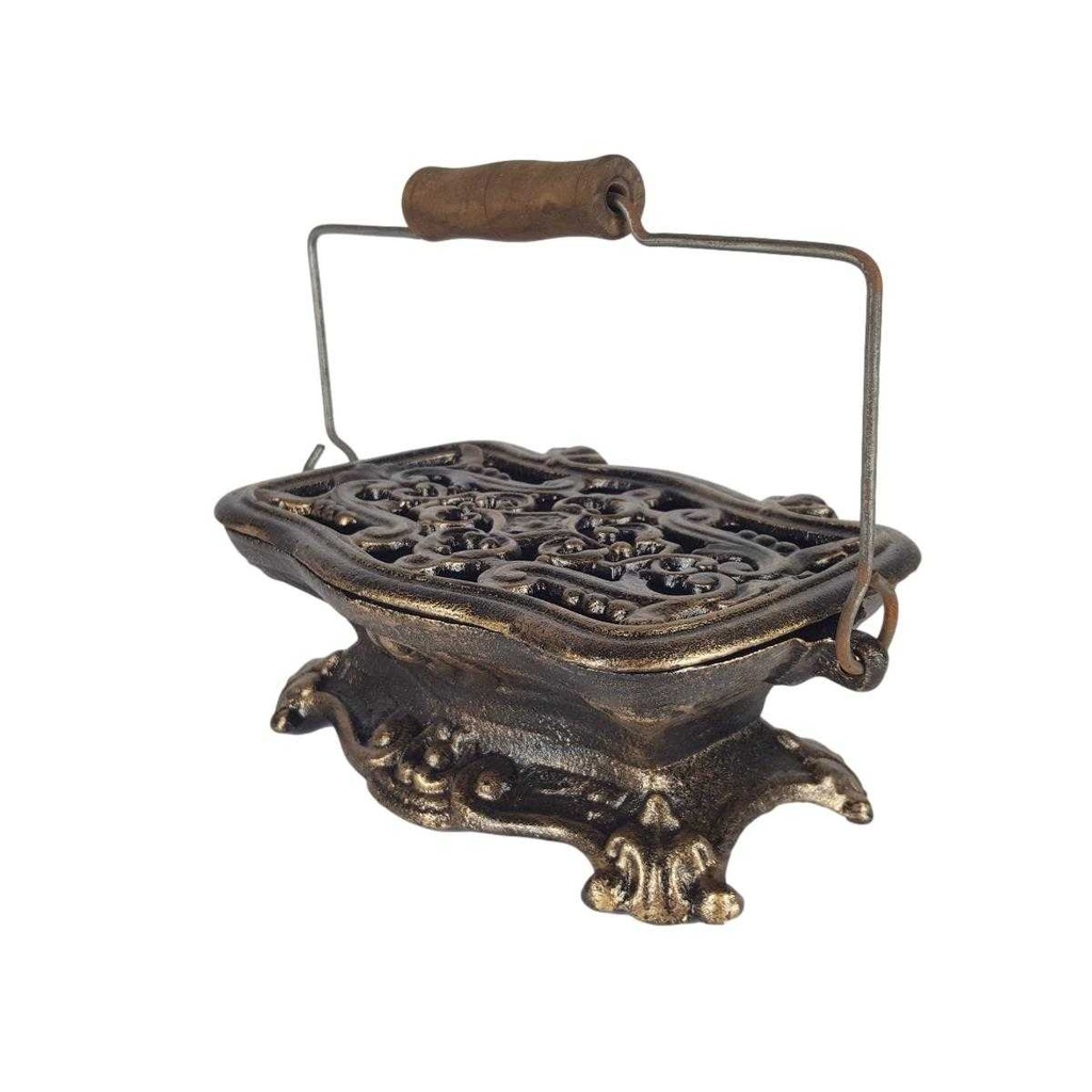 [LA-50226] Figur Skulptur Gusseisen Miniatur Herd Stövchen braun rustikal mit Holzgriff Bild 2