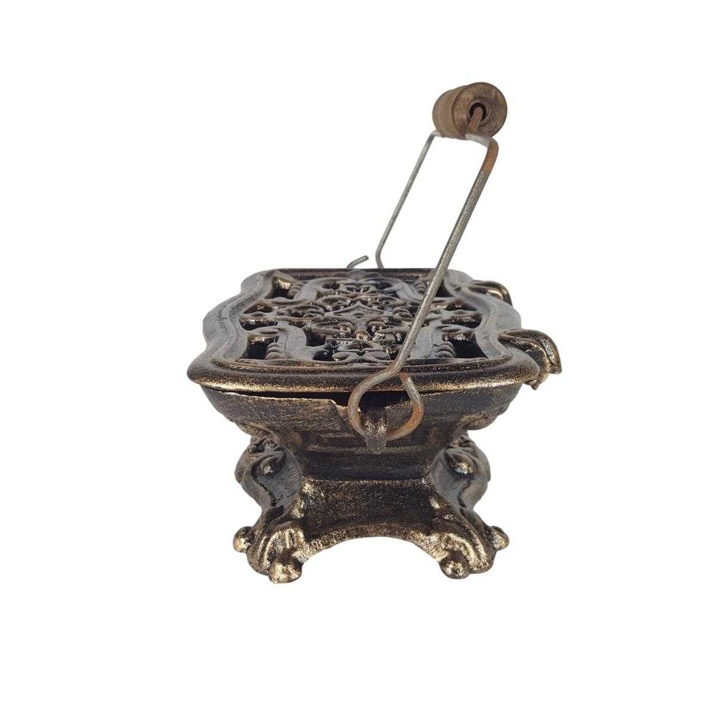 [LA-50226] Figur Skulptur Gusseisen Miniatur Herd Stövchen braun rustikal mit Holzgriff Bild 3