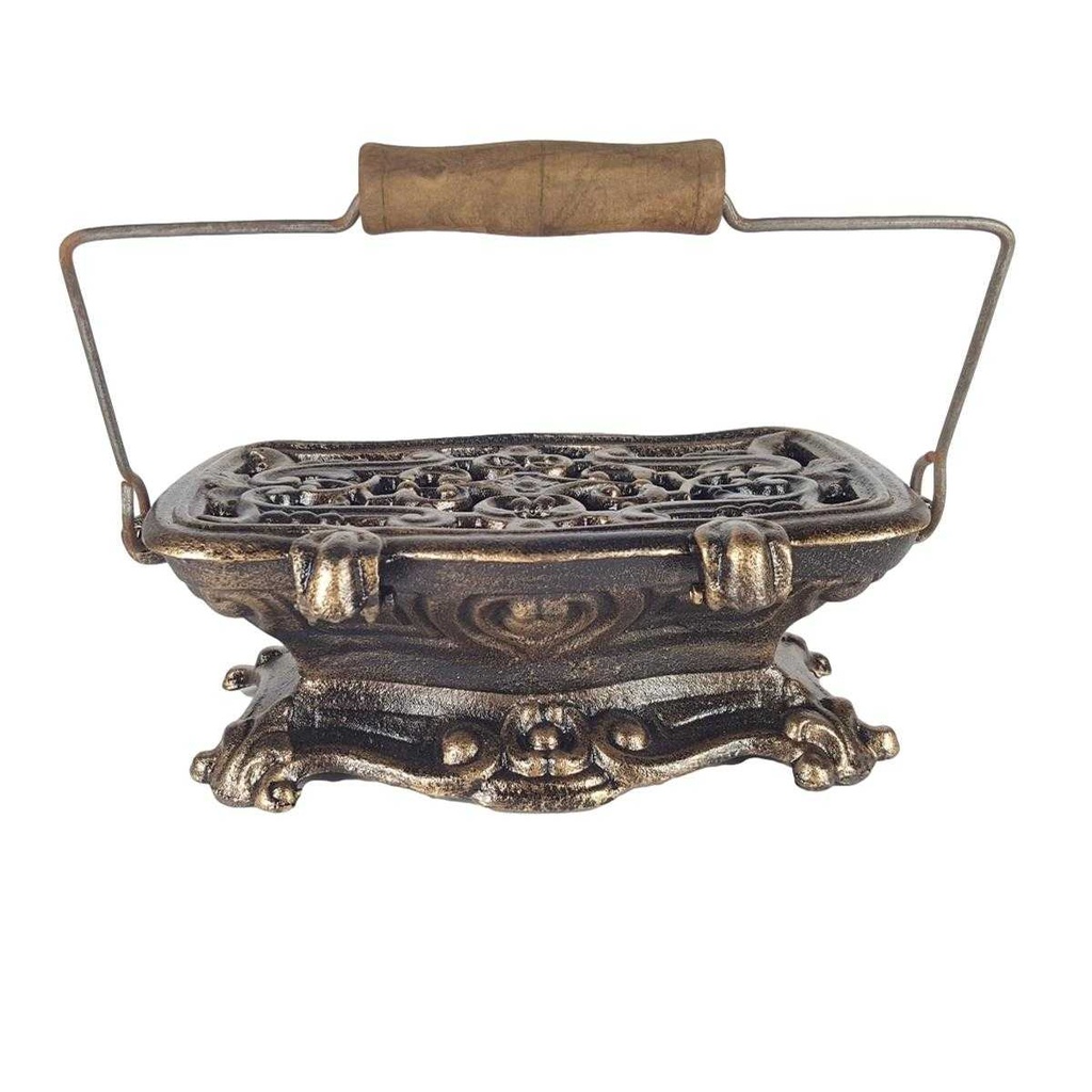 [LA-50226] Figur Skulptur Gusseisen Miniatur Herd Stövchen braun rustikal mit Holzgriff Bild 5