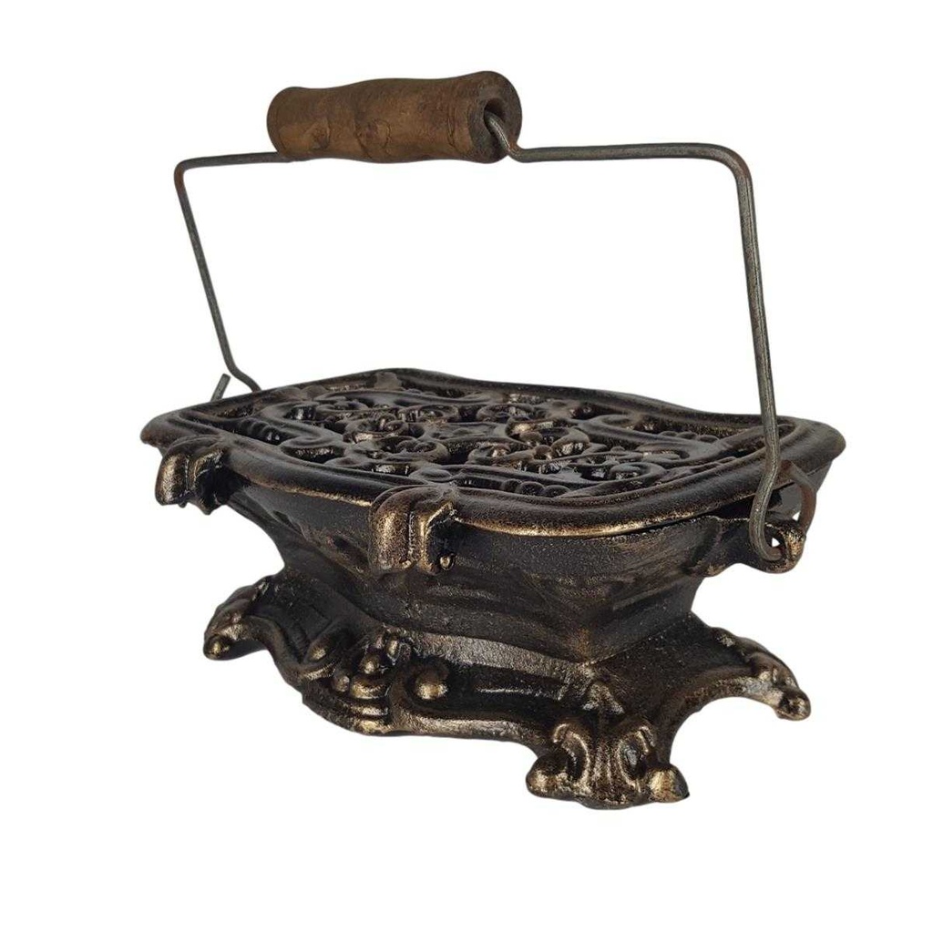 [LA-50226] Figur Skulptur Gusseisen Miniatur Herd Stövchen braun rustikal mit Holzgriff Bild 6