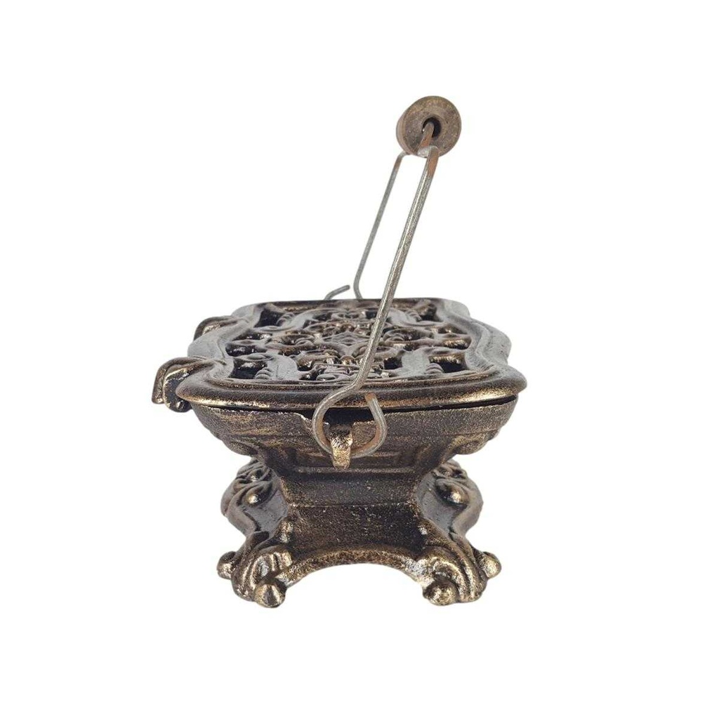 [LA-50226] Figur Skulptur Gusseisen Miniatur Herd Stövchen braun rustikal mit Holzgriff Bild 7