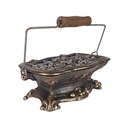 [LA-50226] Figur Skulptur Gusseisen Miniatur Herd Stövchen braun rustikal mit Holzgriff Bild 8