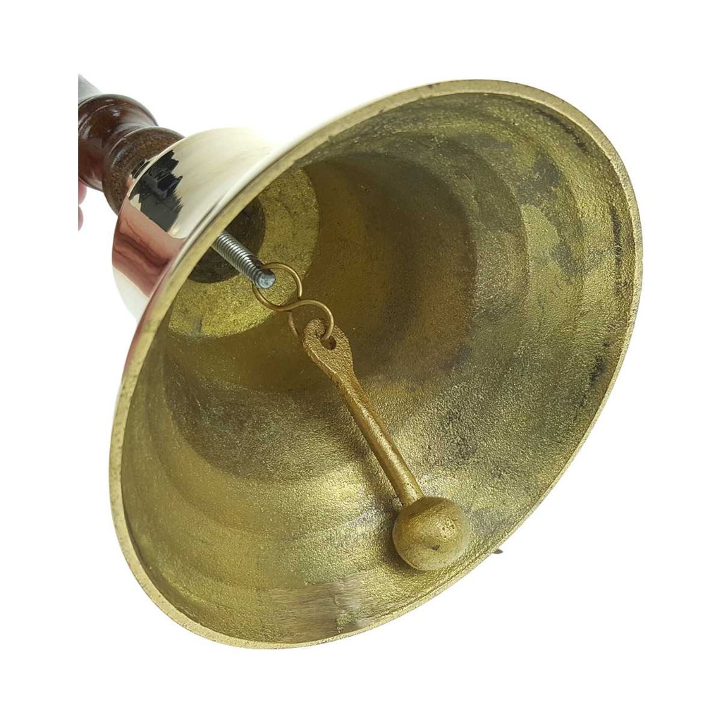[LA-59887] Schulglocke Messing Glatt Holzgriff H 31-D 13cm Bild 3