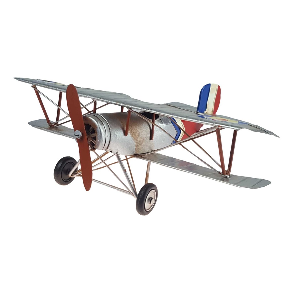 [LA-60032] Blechmodell Blechflugzeug Modellflugzeug Doppeldecker Silber Bild 2