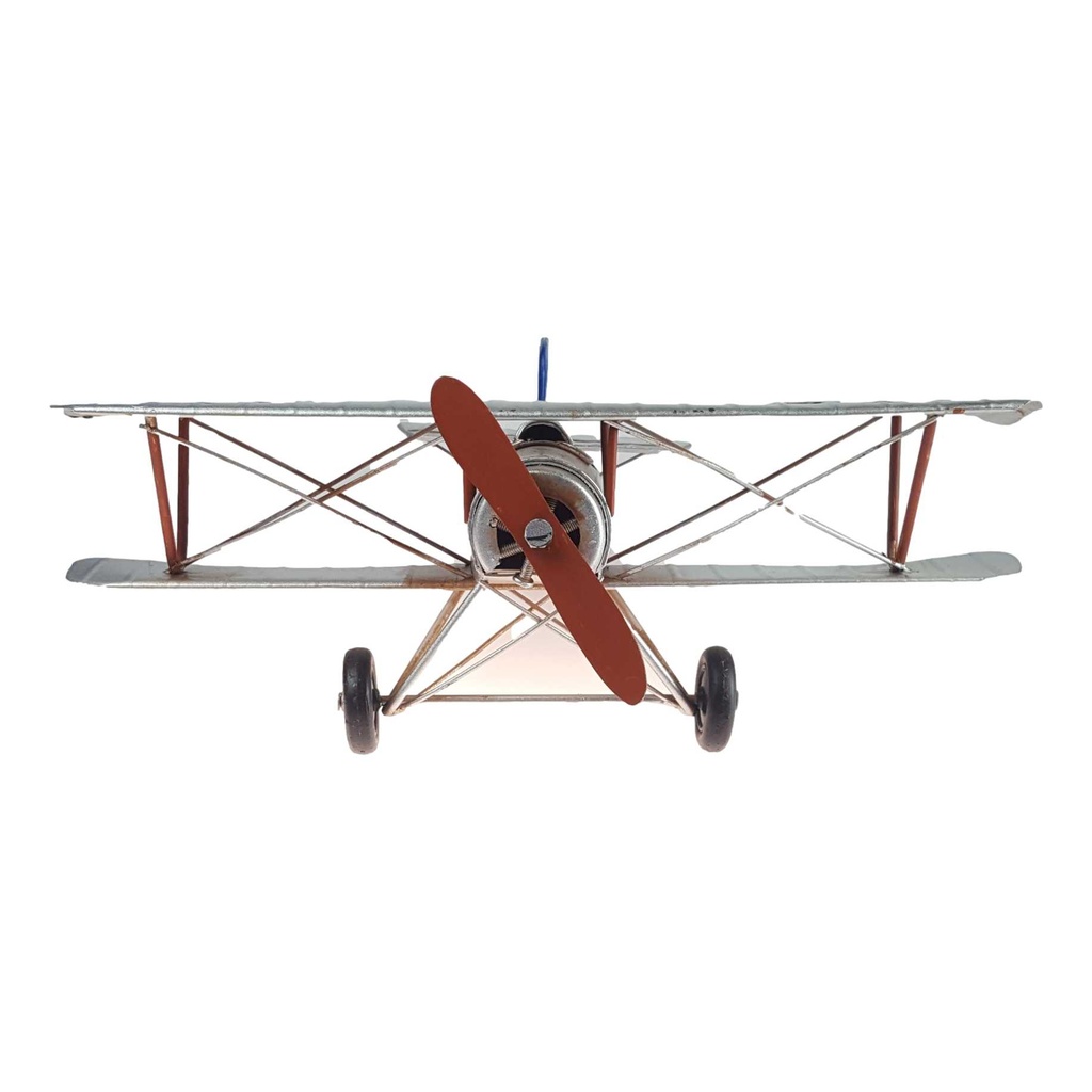 [LA-60032] Blechmodell Blechflugzeug Modellflugzeug Doppeldecker Silber Bild 3