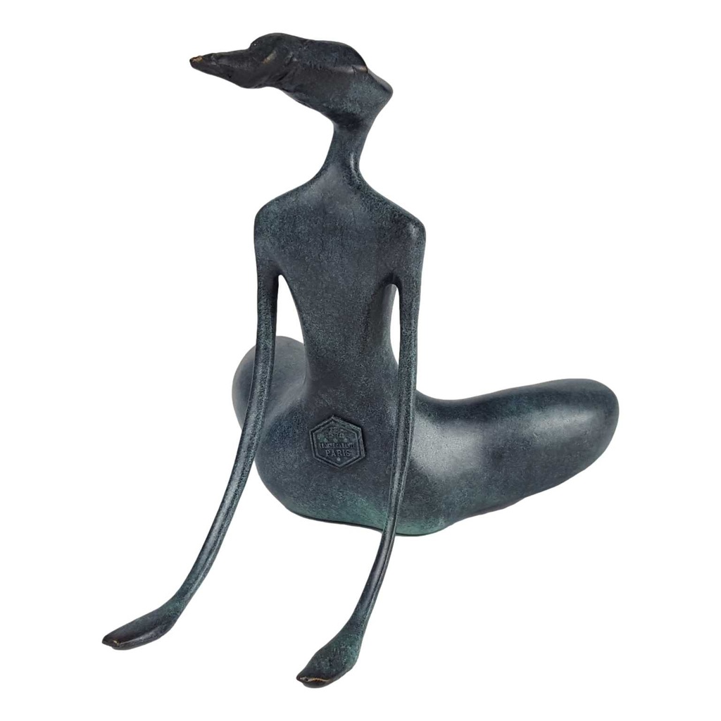 [LA-60123] Bronzeskulptur Bronzefigur grün patiniert Sitzende Frau Weiblicher Akt Abstrakt-Stil Bild 4