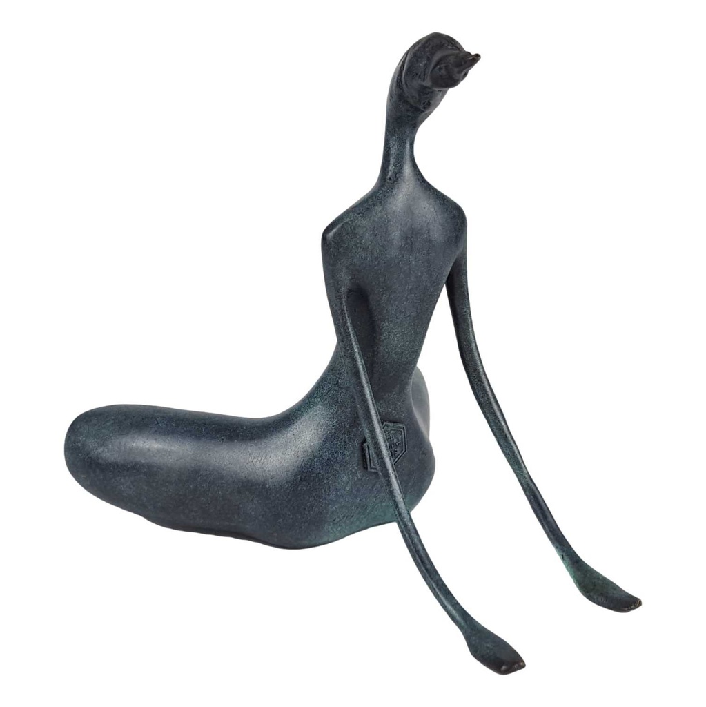 [LA-60123] Bronzeskulptur Bronzefigur grün patiniert Sitzende Frau Weiblicher Akt Abstrakt-Stil Bild 5