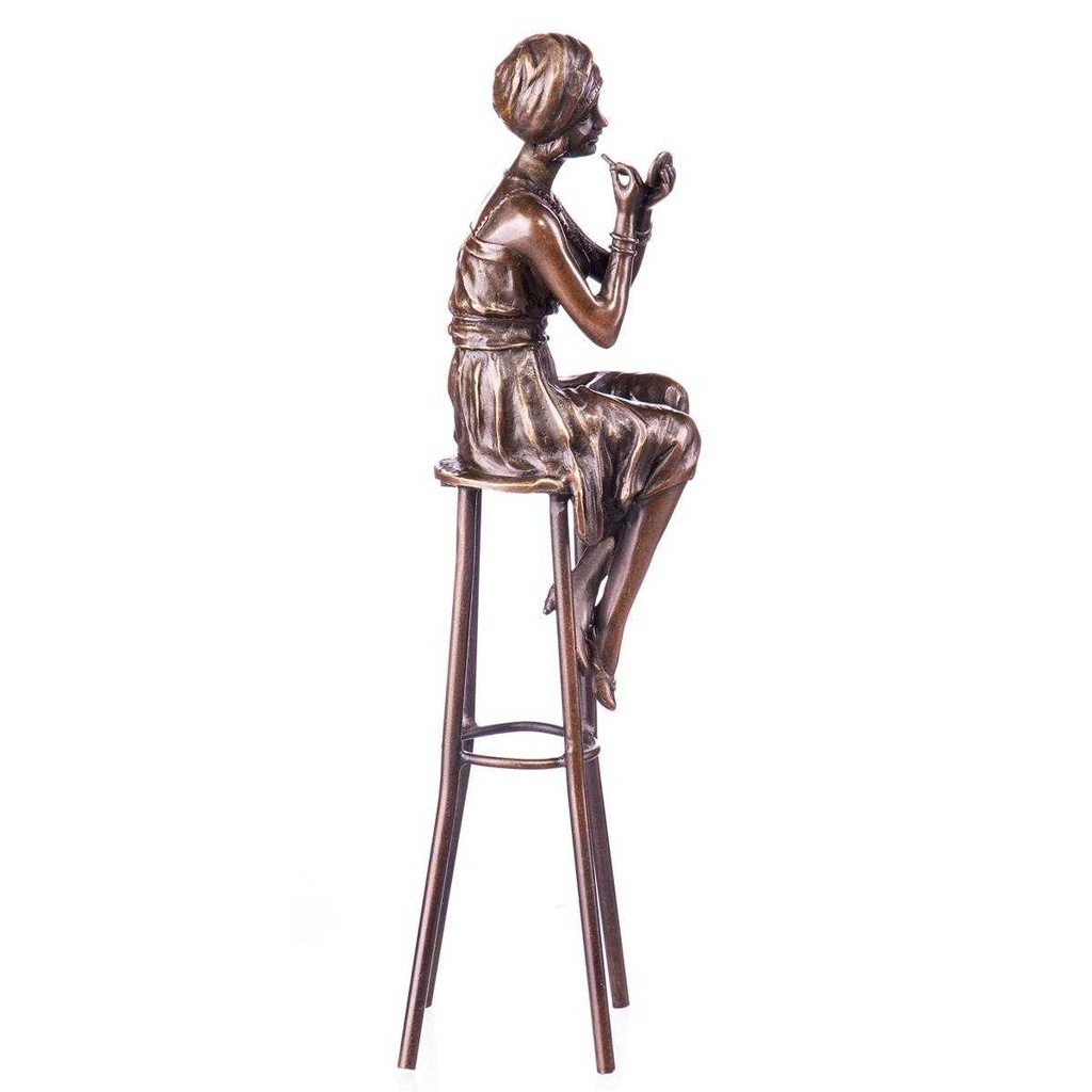 [LA-62539] Bronzeskulptur Bronzefigur Frau auf Hocker Art-Deco-Stil Bild 3