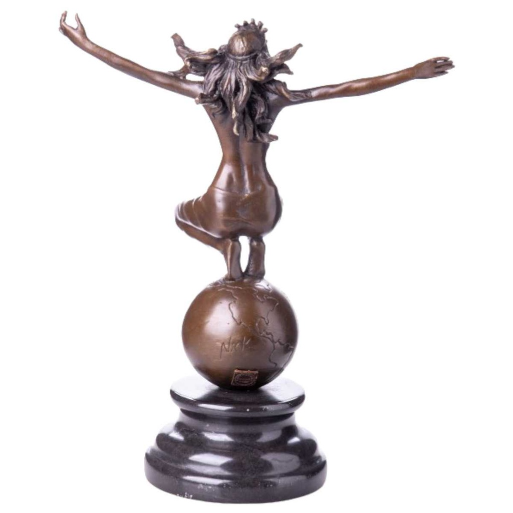 [LA-62596] Bronzeskulptur Bronzefigur Weiblicher Akt auf Weltkugel Bild 2