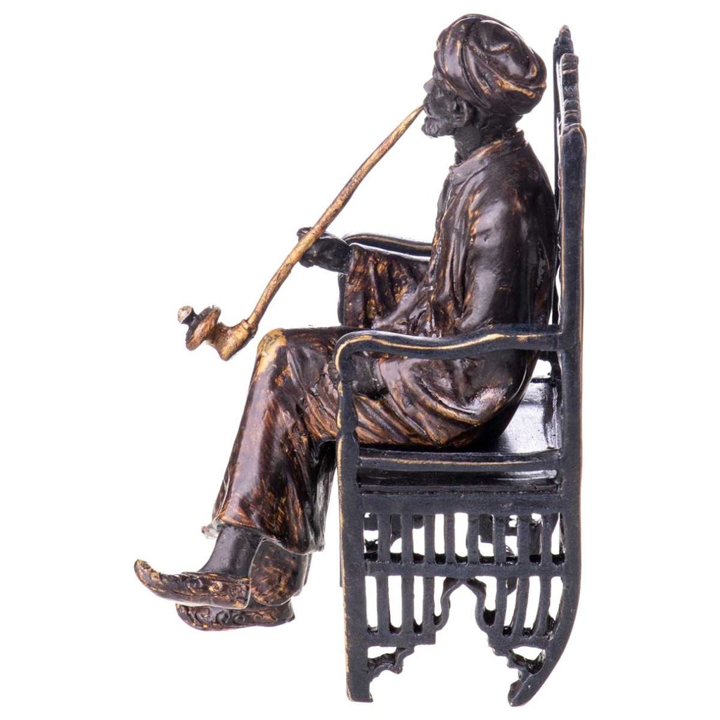 [LA-62654] Bronze Bronzeskulptur Bronzefigur Skulptur Figur Araber Auf Stuhl mit Pfeiffe Farbig Wiener Art-Stil Bild 2