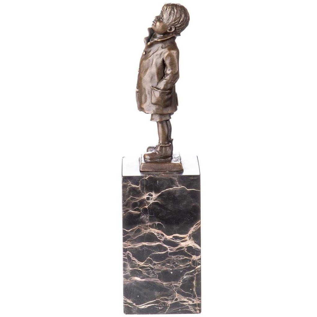 [LA-62676] Bronze Skulptur Figur Bronzeskulptur Bronzefigur Junge mit Mantel Bild 3