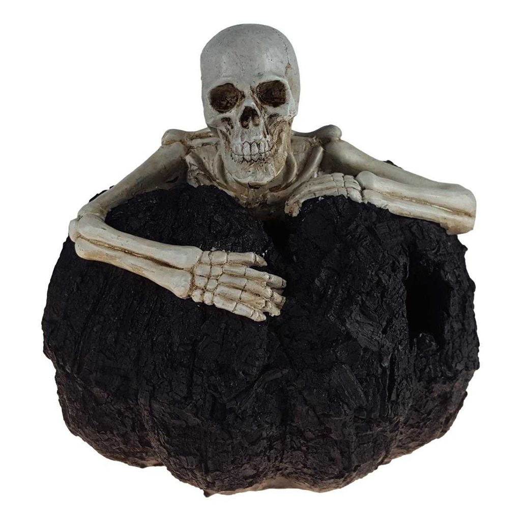 [LA-63928] Kunststein Figur Skulptur Halloween Skelett in Kürbis mit LED beleuchtung Bild 2