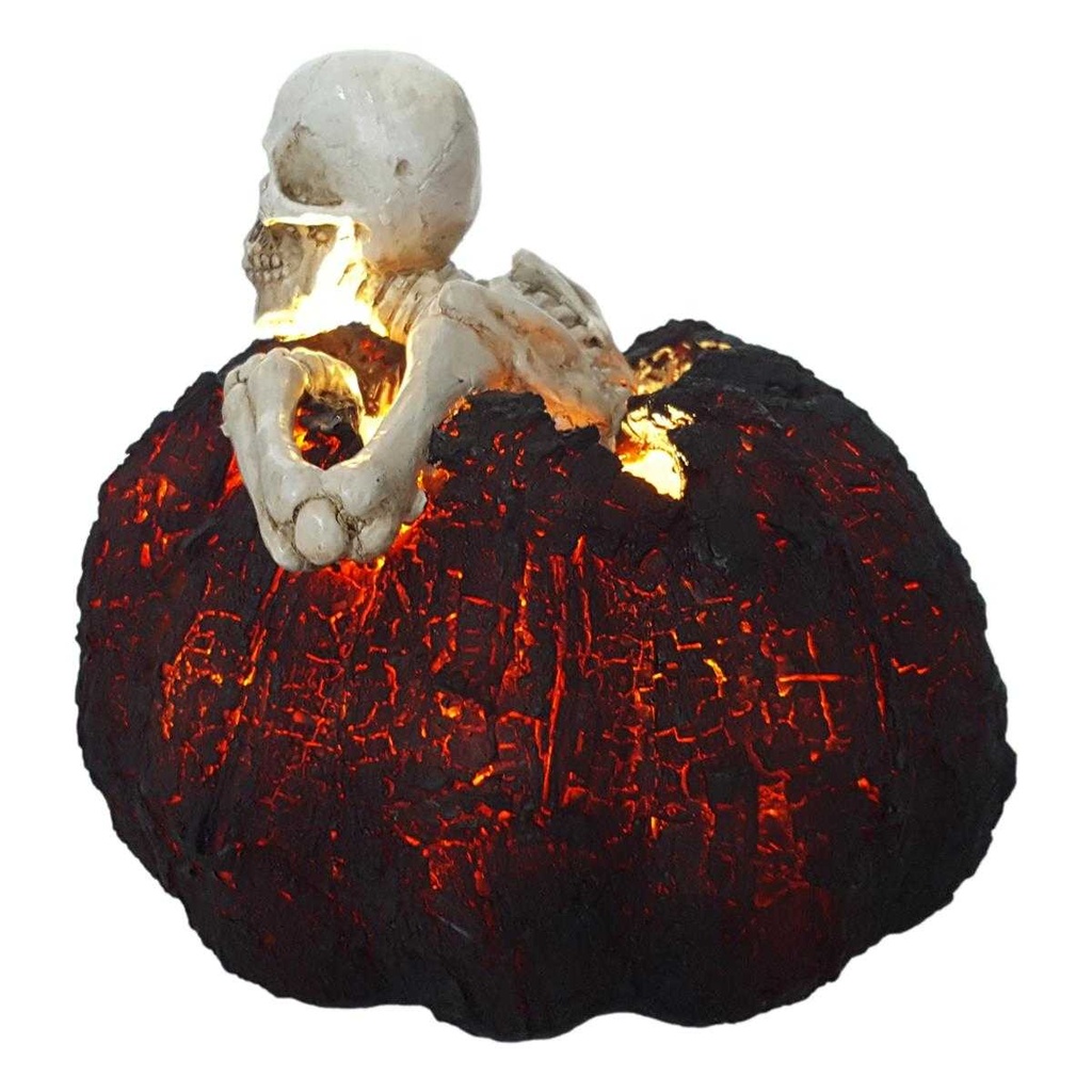 [LA-63928] Kunststein Figur Skulptur Halloween Skelett in Kürbis mit LED beleuchtung Bild 3