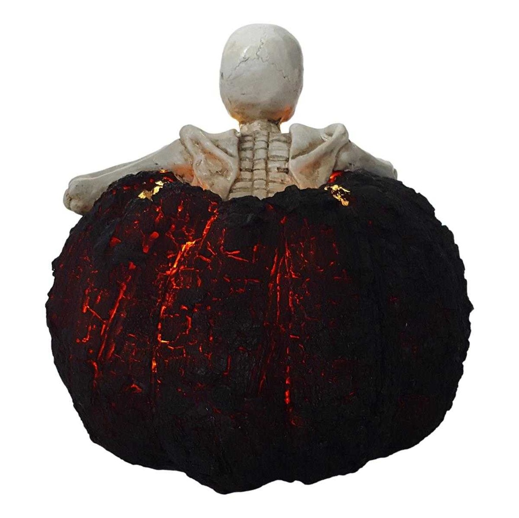 [LA-63928] Kunststein Figur Skulptur Halloween Skelett in Kürbis mit LED beleuchtung Bild 4