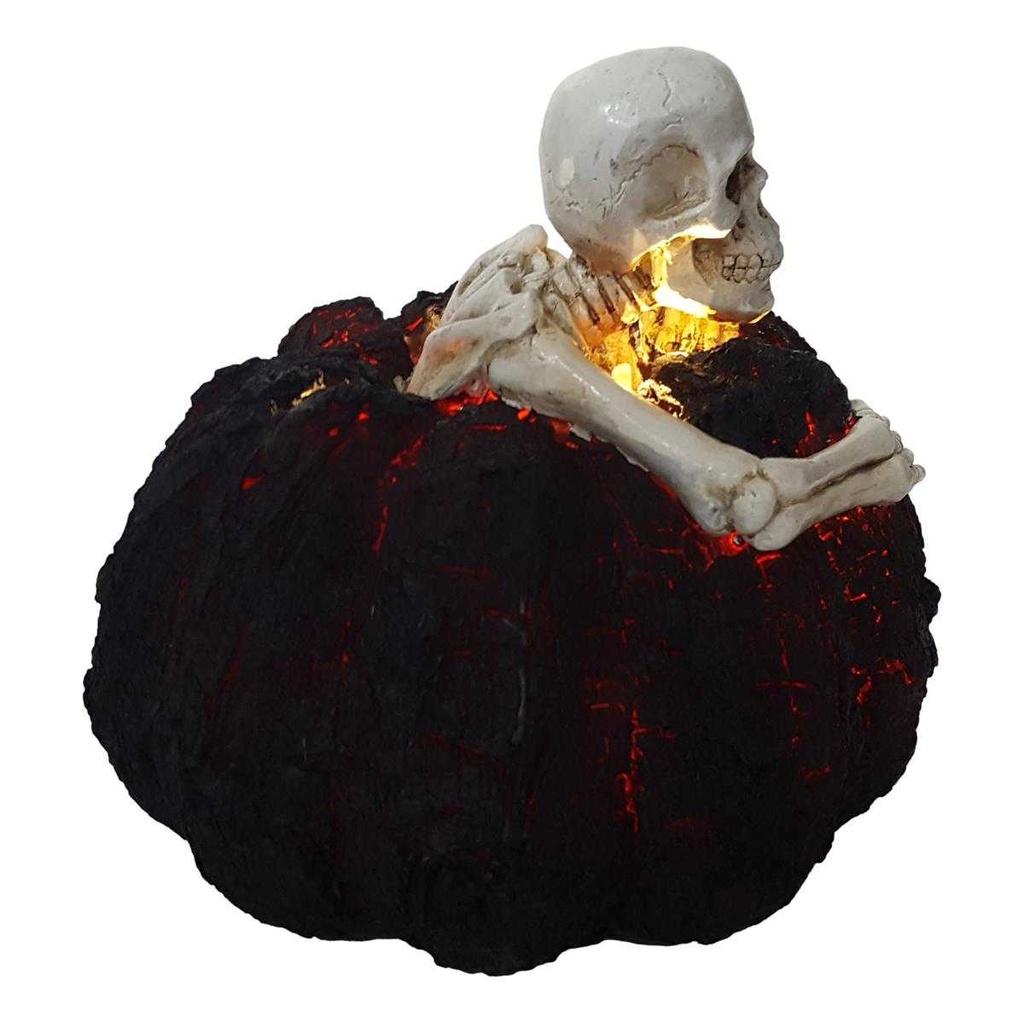 [LA-63928] Kunststein Figur Skulptur Halloween Skelett in Kürbis mit LED beleuchtung Bild 5