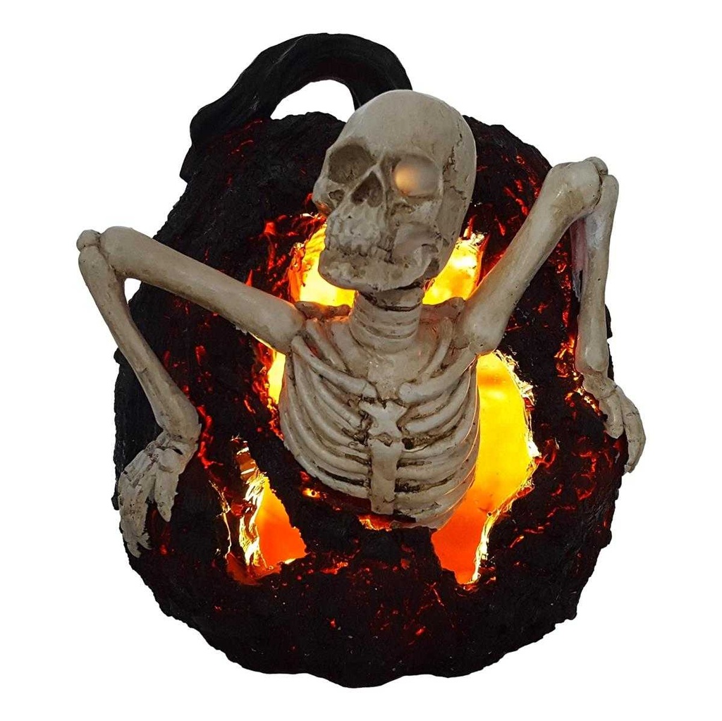 [LA-63929] Kunststein Figur Skulptur Halloween Skelett in Kürbis mit LED beleuchtung Bild 2