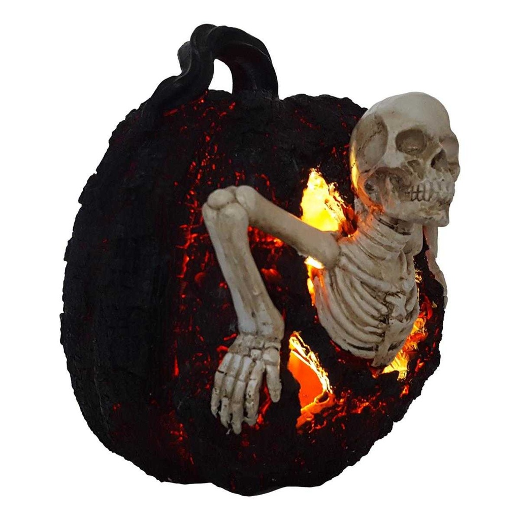 [LA-63929] Kunststein Figur Skulptur Halloween Skelett in Kürbis mit LED beleuchtung Bild 4