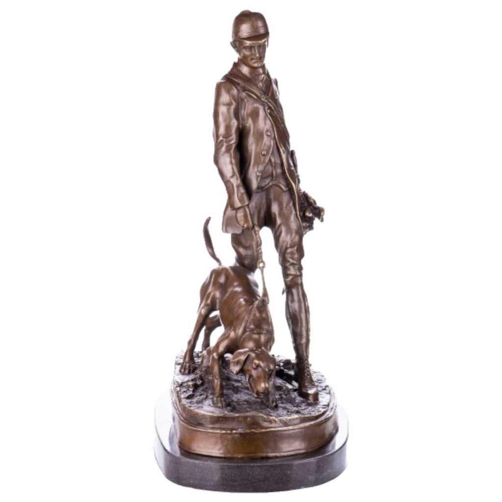 [LA-63958] Bronze Skulptur Figur Bronzeskulptur Bronzefigur Jäger mit Jagdhund Bild 2