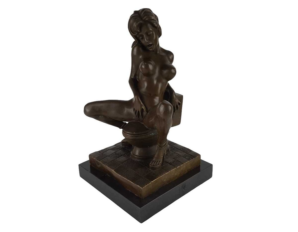 [LA-64015] Bronzeskulptur Bronzefigur Nackte Frau auf Toilette Erotik Bild 2