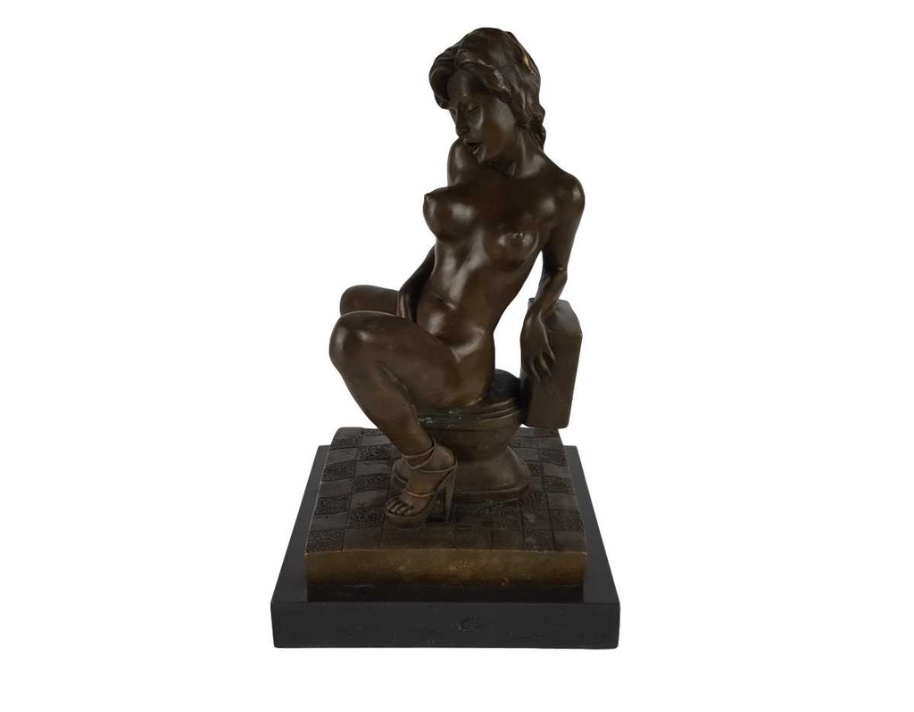 [LA-64015] Bronzeskulptur Bronzefigur Nackte Frau auf Toilette Erotik Bild 3