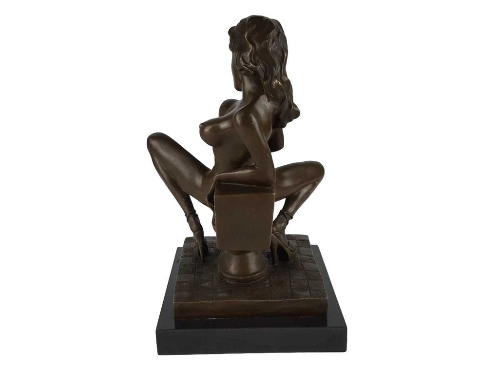 [LA-64015] Bronzeskulptur Bronzefigur Nackte Frau auf Toilette Erotik Bild 5