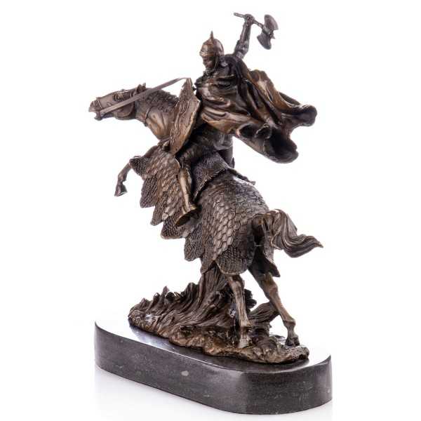 [LA-64043] Skulptur Figur Bronzeskulptur Bronzefigur Bronze Ritter auf Pferd mit Streitaxt Bild 3
