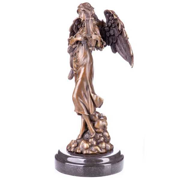 [LA-64079] Bronze Skulptur Figur Bronzeskulptur Bronzefigur Engel mit Lyra Bild 3