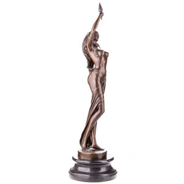 [LA-64084] Bronze Skulptur Figur Bronzeskulptur Bronzefigur Weiblicher Akt mit Fackel Bild 3