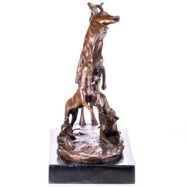 [LA-64089] Skulptur Figur Bronzeskulptur Bronzefigur Bronze Hirsch mit Jagdhunden Bild 4