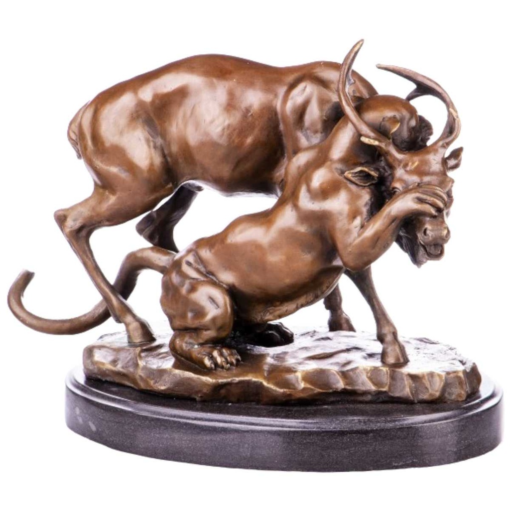 [LA-64090] Bronze Skulptur Figur Bronzeskulptur Bronzefigur Löwe Erlegt Einen Hirsch Bild 2