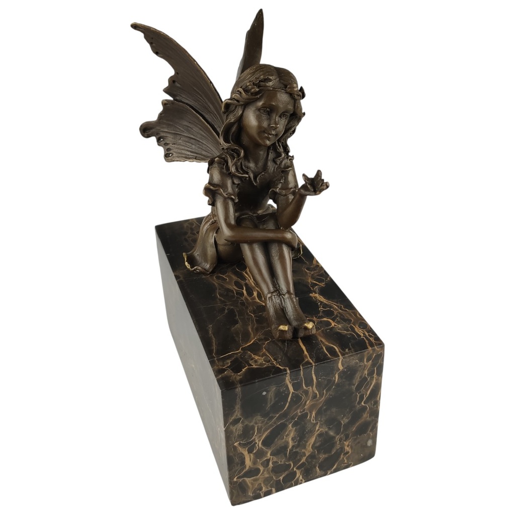 [LA-82926] Bronzeskulptur Bronzefigur Fee hält einen Schmetterling Bild 2