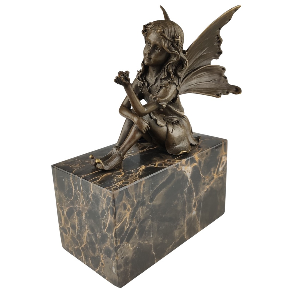 [LA-82926] Bronzeskulptur Bronzefigur Fee hält einen Schmetterling Bild 3