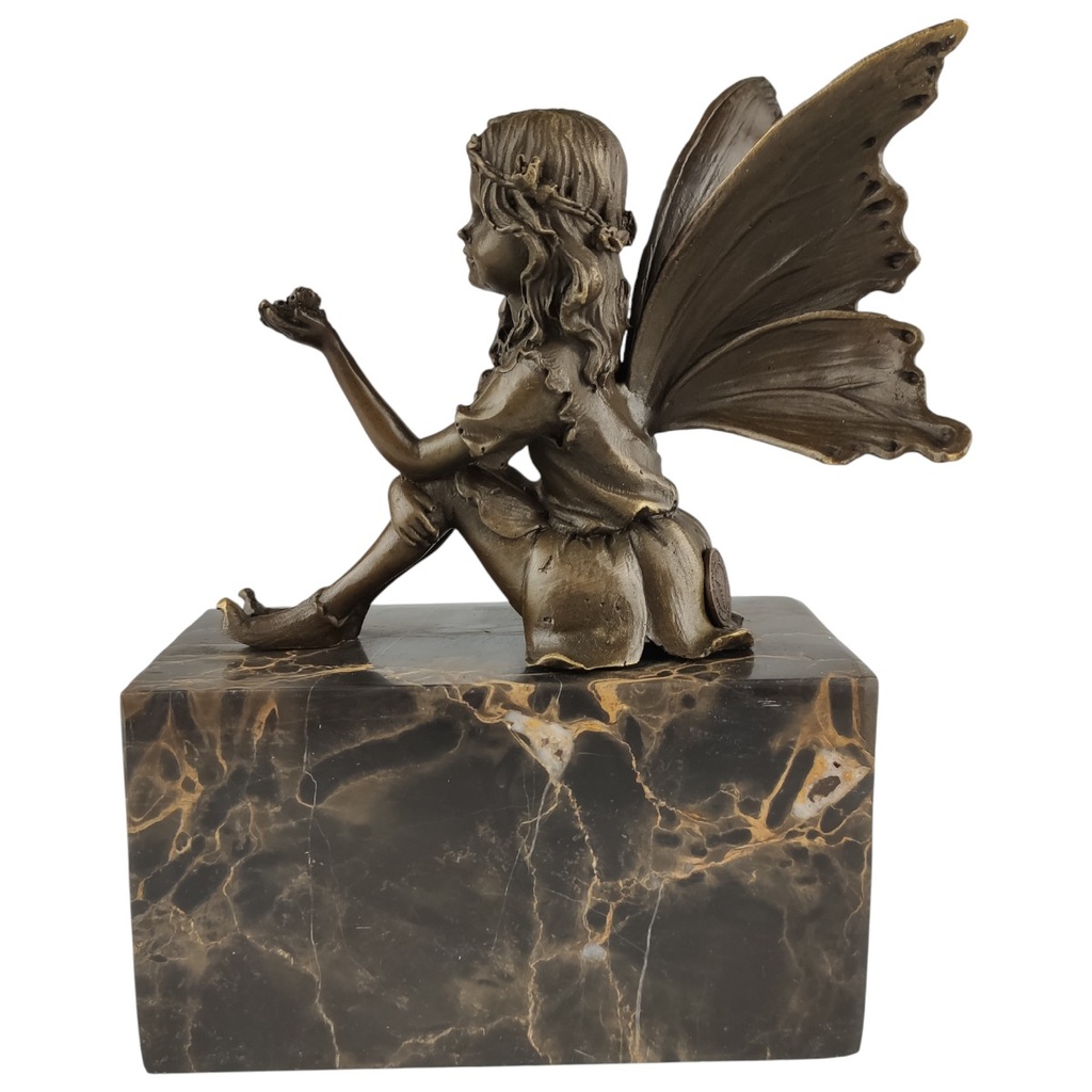 [LA-82926] Bronzeskulptur Bronzefigur Fee hält einen Schmetterling Bild 4
