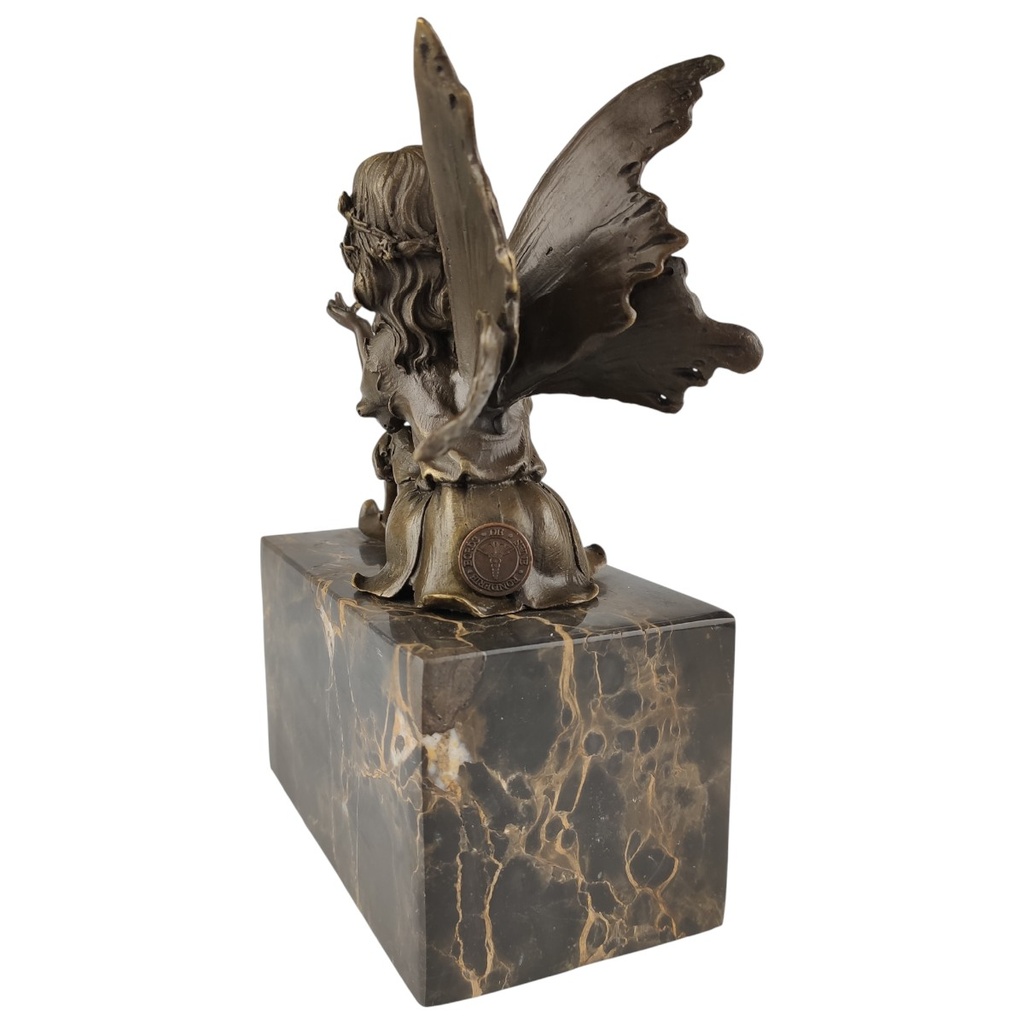 [LA-82926] Bronzeskulptur Bronzefigur Fee hält einen Schmetterling Bild 5