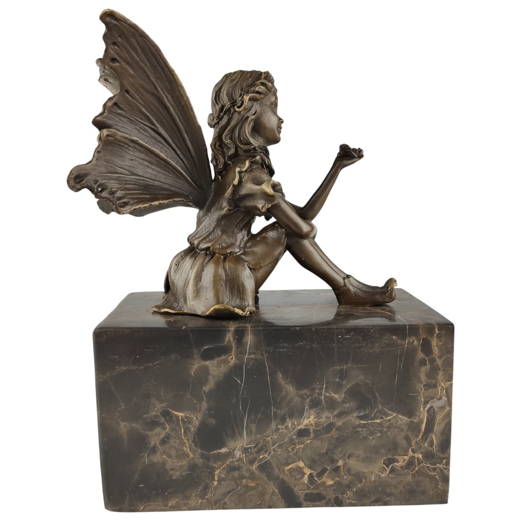 [LA-82926] Bronzeskulptur Bronzefigur Fee hält einen Schmetterling Bild 6