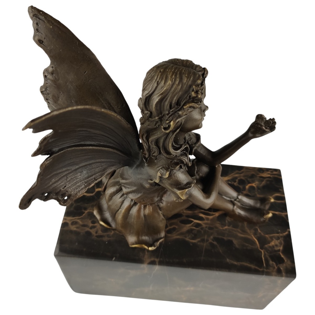 [LA-82926] Bronzeskulptur Bronzefigur Fee hält einen Schmetterling Bild 7