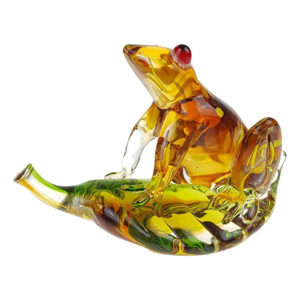 [LA-85356] Figur Glas Murano-Stil Frosch auf Blatt bunt Bild 2