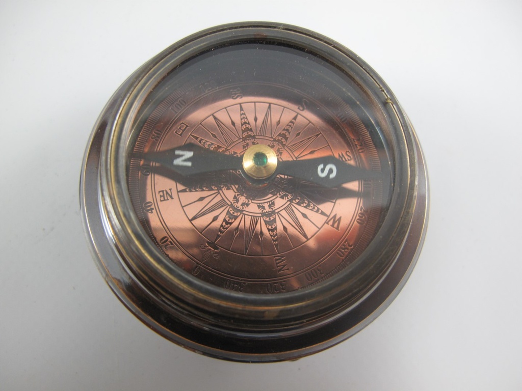 [LA-85559] Kompaß Messing brüniert im Lederbox D.9cm Bild 8
