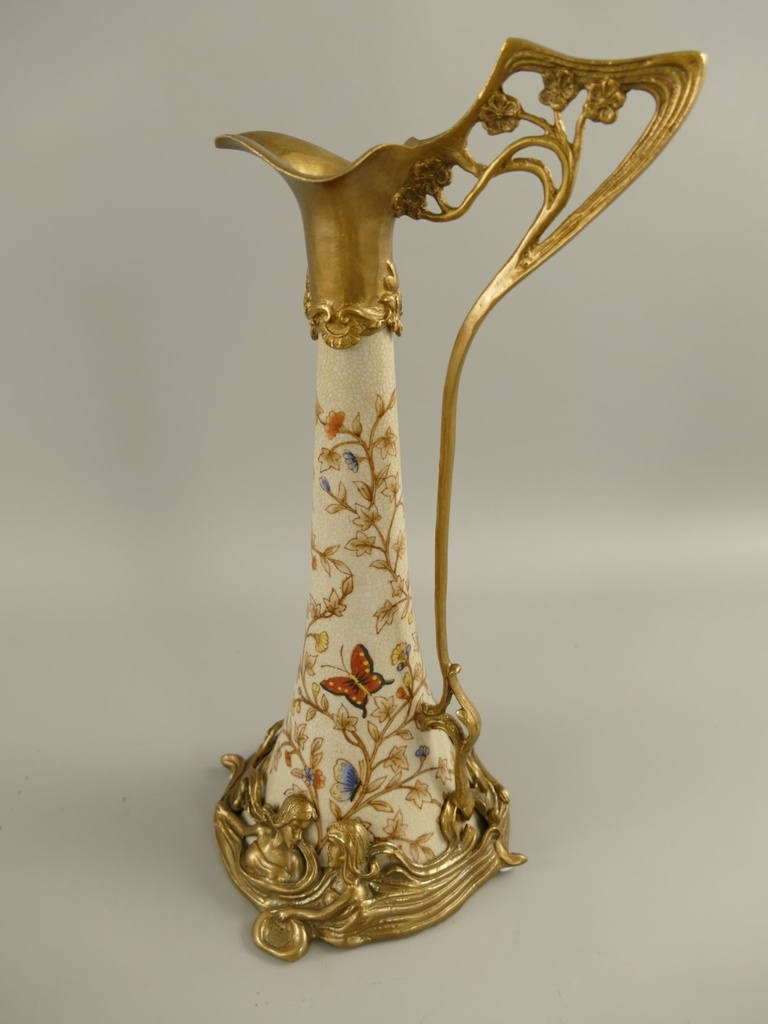 [LA-85658] Porzellan/Messing Jugendstil Flache H.35x16cm Bild 2